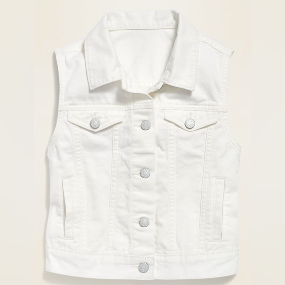 GAP White Denim Sleeveless Vest with Button Details